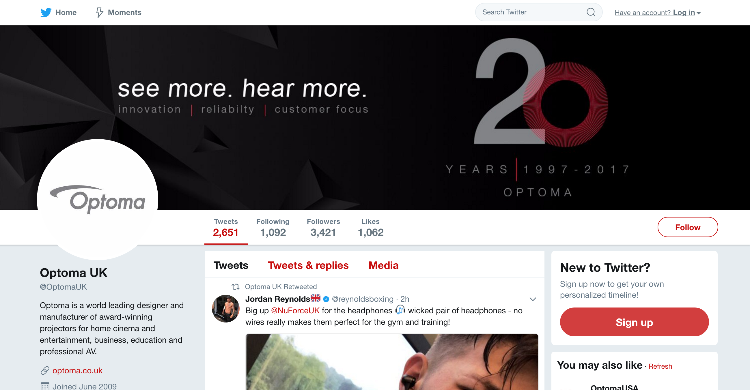 Optoma 20 years twitter